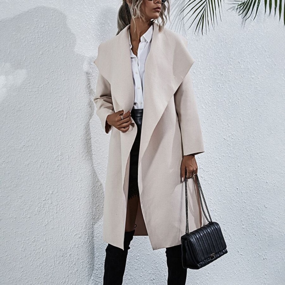Cream waterfall trench Coat Belted Classic - Picture 1 of 6
